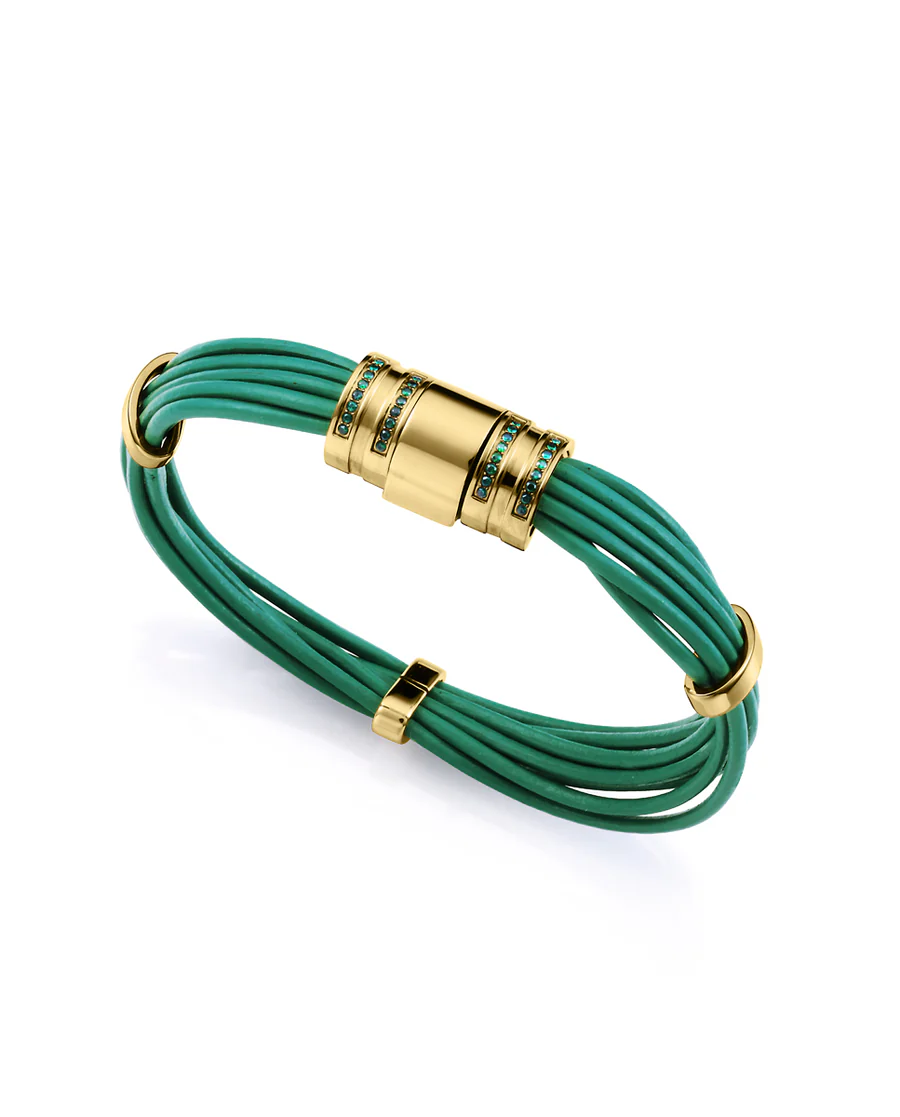 Pulsera Dorado Piel Verde